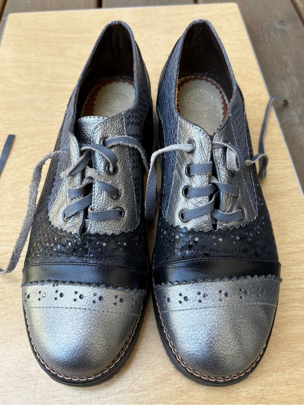 Siga Wingtip Brogue Oxford Lace-Up Shoes in Black/Gray/Silver Sz 7.5